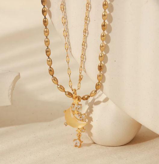 Allure necklace - Stainless steel Beaded double chain necklaces