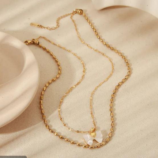 Allure necklace - Stainless steel Beaded double chain necklaces