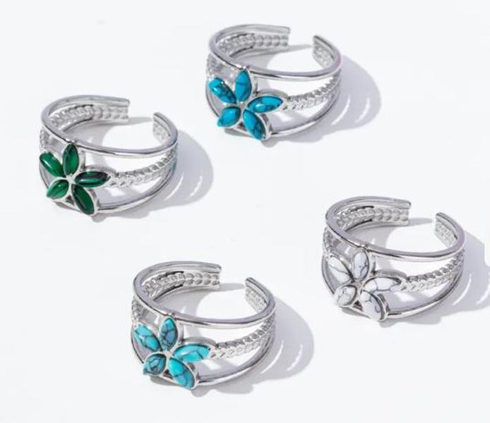 Flower Rings -  Stainless Steel 18K Gold Plated Geometric Flower Artificial Gemstones Imitating Stone Open Rings