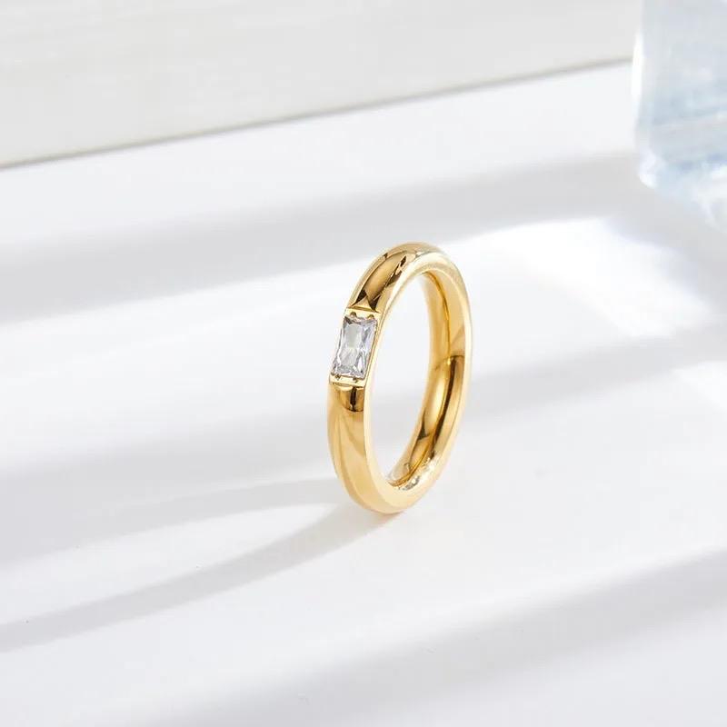 Cuban Ring- Stainless Steel 18K Gold Plated INS Style Inlay Rectangle Rhinestones Ring