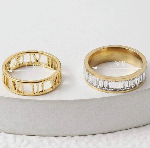 2pcs Stylish Stainless Steel Roman Letter Embellished Ladies Ring Set for Everyday Use