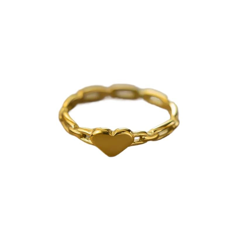Heart chain Ring - Stainless steel ring in gold and silver
