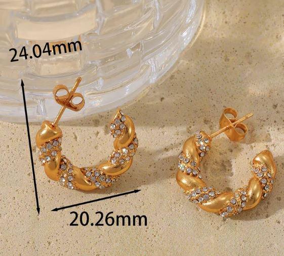 Croissant Hoop-  Stainless Steel Zircon 18K Gold Plated Earrings