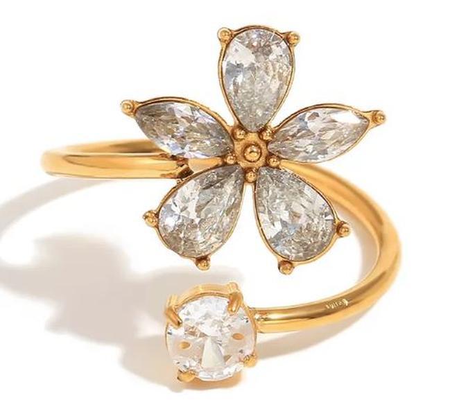 Adjustable Flower Stainless Steel Ring - Women's Jewelry