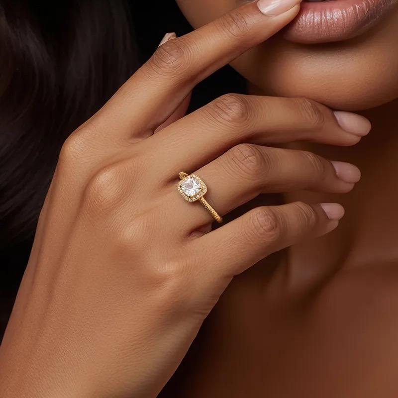 Sonia Ring - Plated Stainless Steel Cubic Zirconia Fortress Shape Large Square Spiral Ring