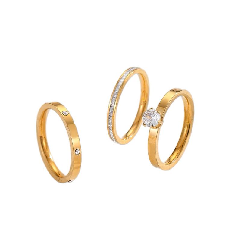 3pcs Ring stack Stainless Steel Diamond & Cubic Zirconia Ring Set For Women, Suitable For Daily Wear And Gift