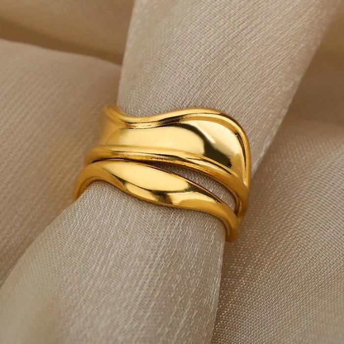 Retro Punk Irregular Stainless Steel Plating 18k Gold Plated Open Rings
