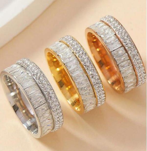 Casher Ring - Stainless Steel Rectangle Cubic Zirconia Ring