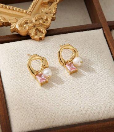 1pair Stainless Steel 18k Plated Pearl & Cubic Zirconia Earrings Suitable For Work, Party, Date