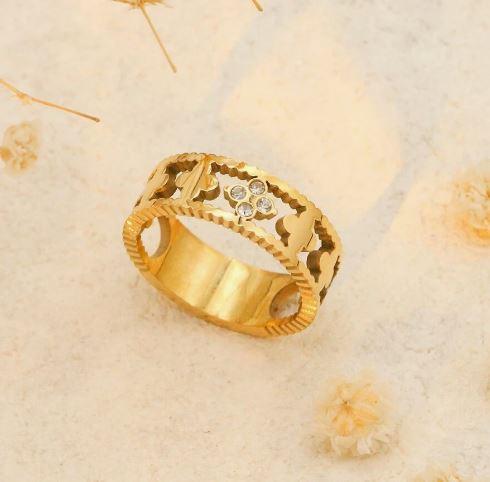 1 Width 6mm Premium Stainless Steel Ring Accessories For Women Four-Leaf Clover Hollow Out Wedding Jewelry Valentines