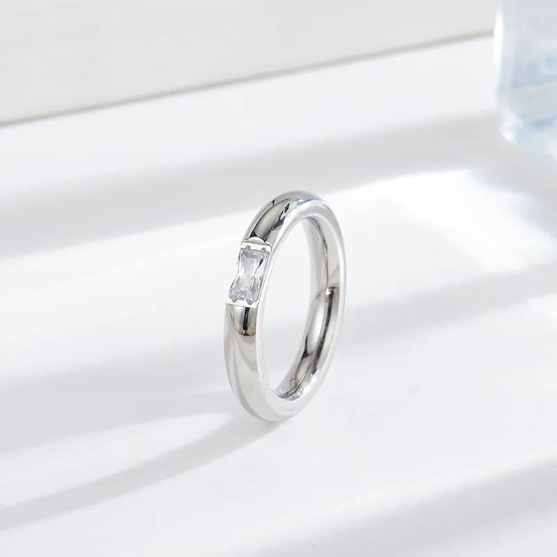 Cuban Ring- Stainless Steel 18K Gold Plated INS Style Inlay Rectangle Rhinestones Ring