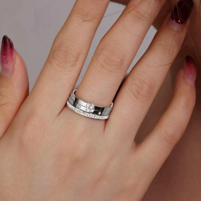 3pcs Ring stack Stainless Steel Diamond & Cubic Zirconia Ring Set For Women, Suitable For Daily Wear And Gift