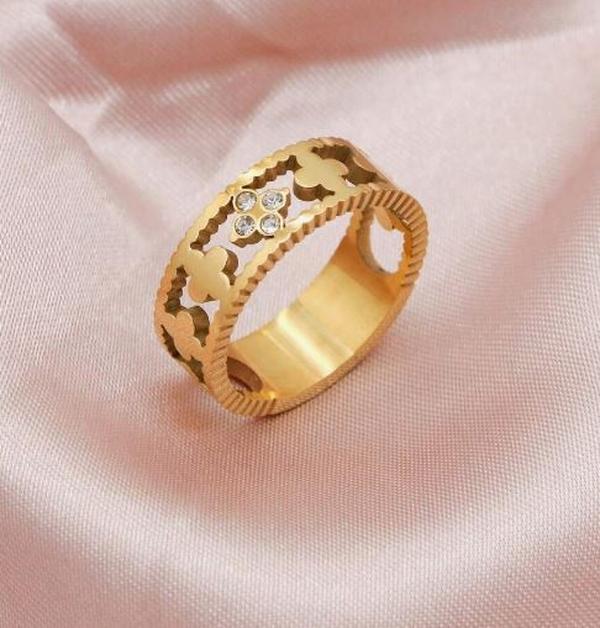 1 Width 6mm Premium Stainless Steel Ring Accessories For Women Four-Leaf Clover Hollow Out Wedding Jewelry Valentines