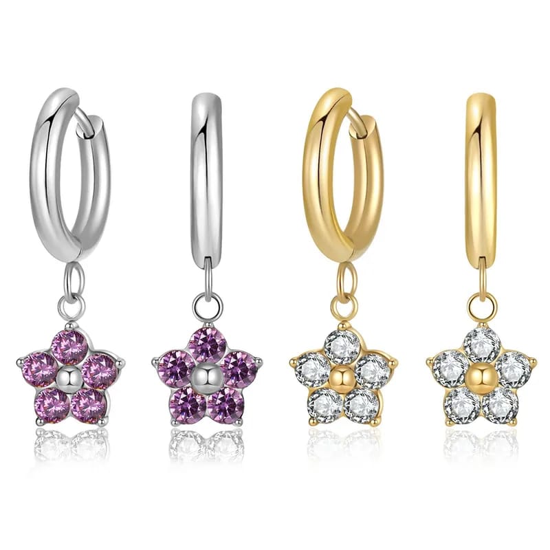 1 Pair Simple Style Classic Style Flower Inlay 304 Stainless Steel Zircon Drop Earrings