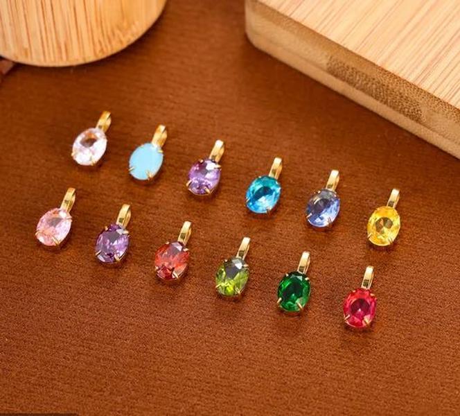 Oval Birthstone Pendant- 14 * 7mm 45cm Stainless Steel Birthstone Zircon