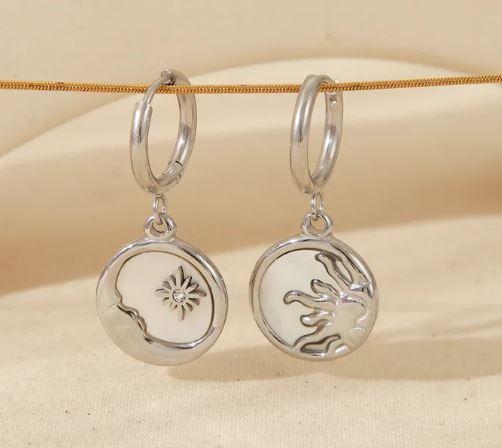 Wholesale Jewelry Vintage Style Classic Style Sun Star Moon 304 Stainless Steel Shell Zircon 18K Gold Plated Enamel Jewelry Set