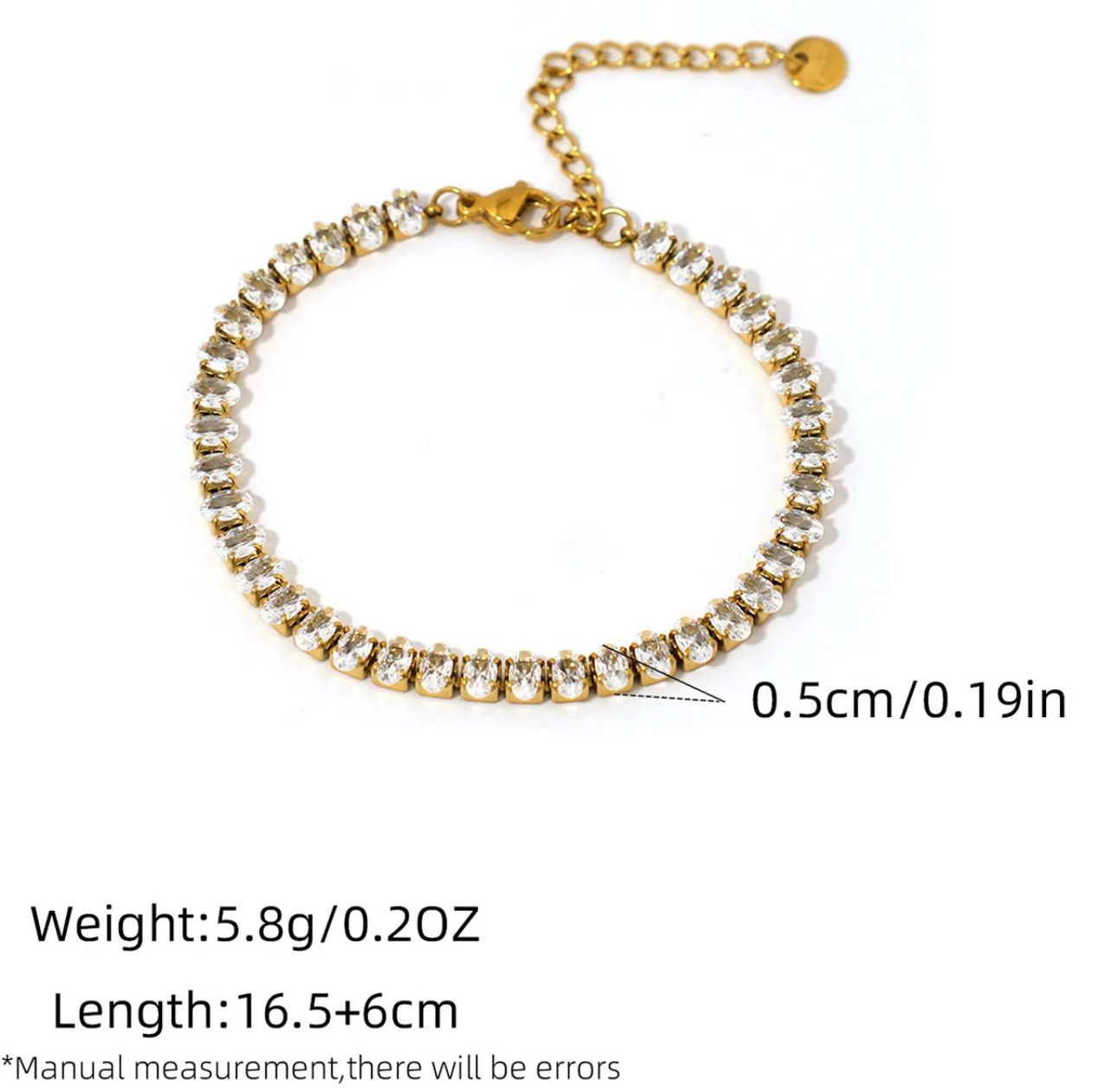 Almond Tennis Bracelet- oval Stainless Steel 18K Gold Plated Synthetic Zircon Cable Chain Bracelets