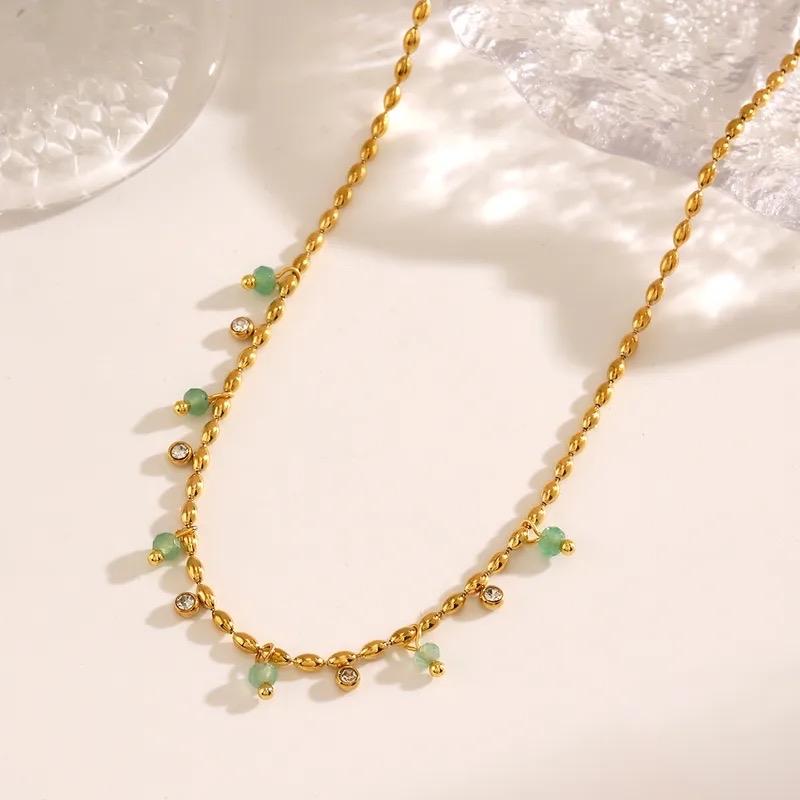 Jade Beaded Necklace Stainless steel tarnish free Necklace