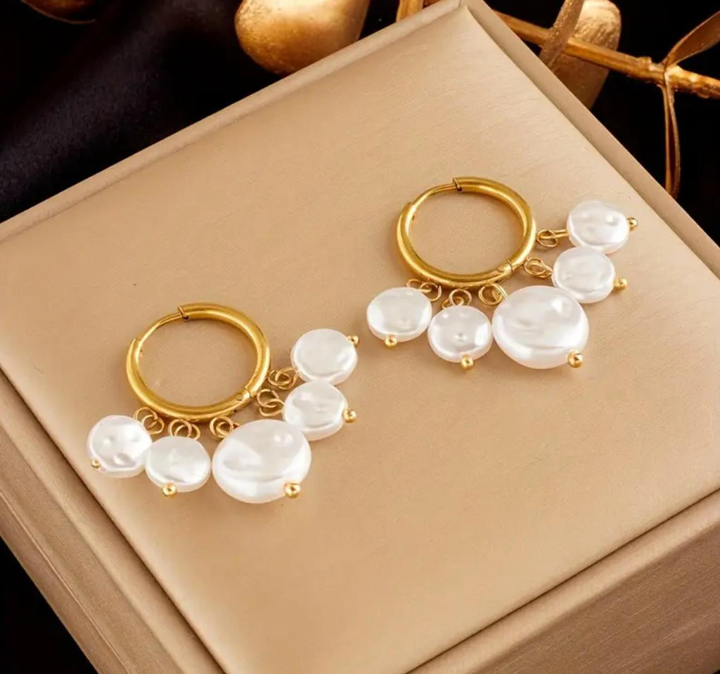 Pearl Hoop - Earrings with Chic Imitation Pearl Tassel - Stainless Steel, Versatile for Daily Wear