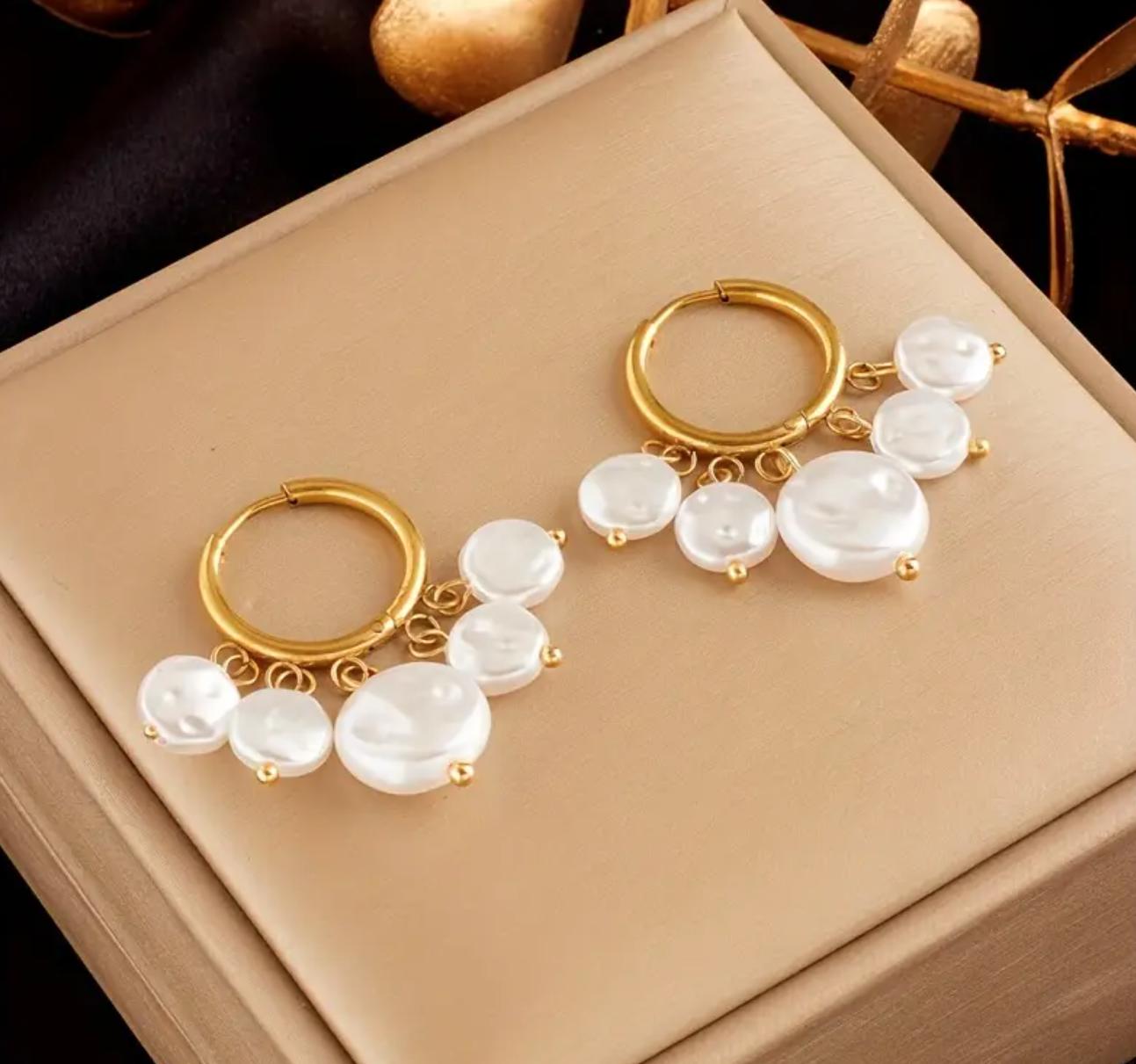Pearl Hoop - Earrings with Chic Imitation Pearl Tassel - Stainless Steel, Versatile for Daily Wear