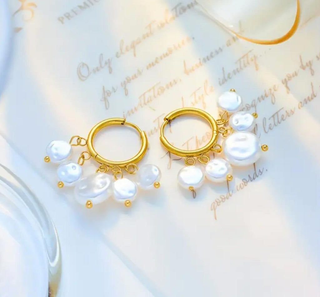 Pearl Hoop - Earrings with Chic Imitation Pearl Tassel - Stainless Steel, Versatile for Daily Wear