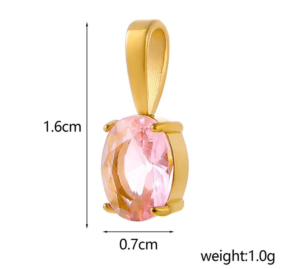 Oval Birthstone Pendant- 14 * 7mm 45cm Stainless Steel Birthstone Zircon