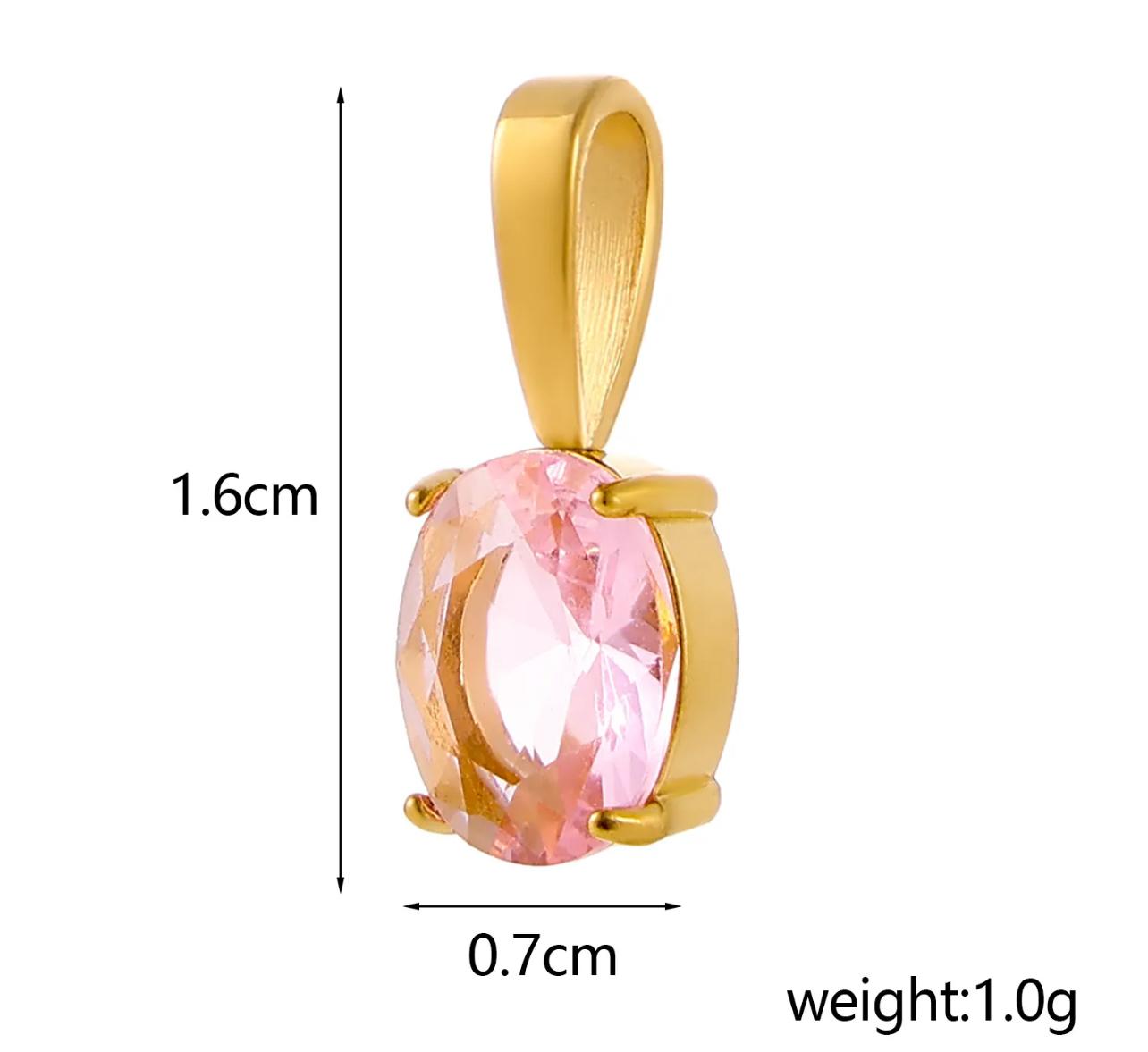 Oval Birthstone Pendant- 14 * 7mm 45cm Stainless Steel Birthstone Zircon