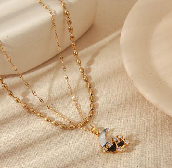 Allure necklace - Stainless steel Beaded double chain necklaces