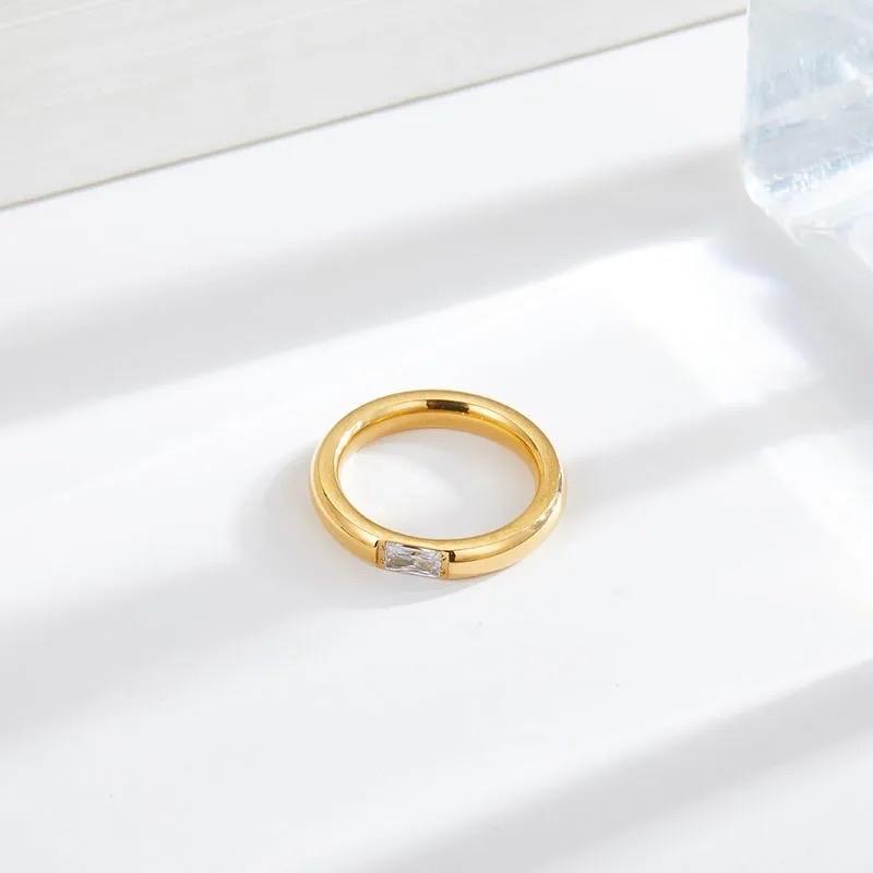 Cuban Ring- Stainless Steel 18K Gold Plated INS Style Inlay Rectangle Rhinestones Ring