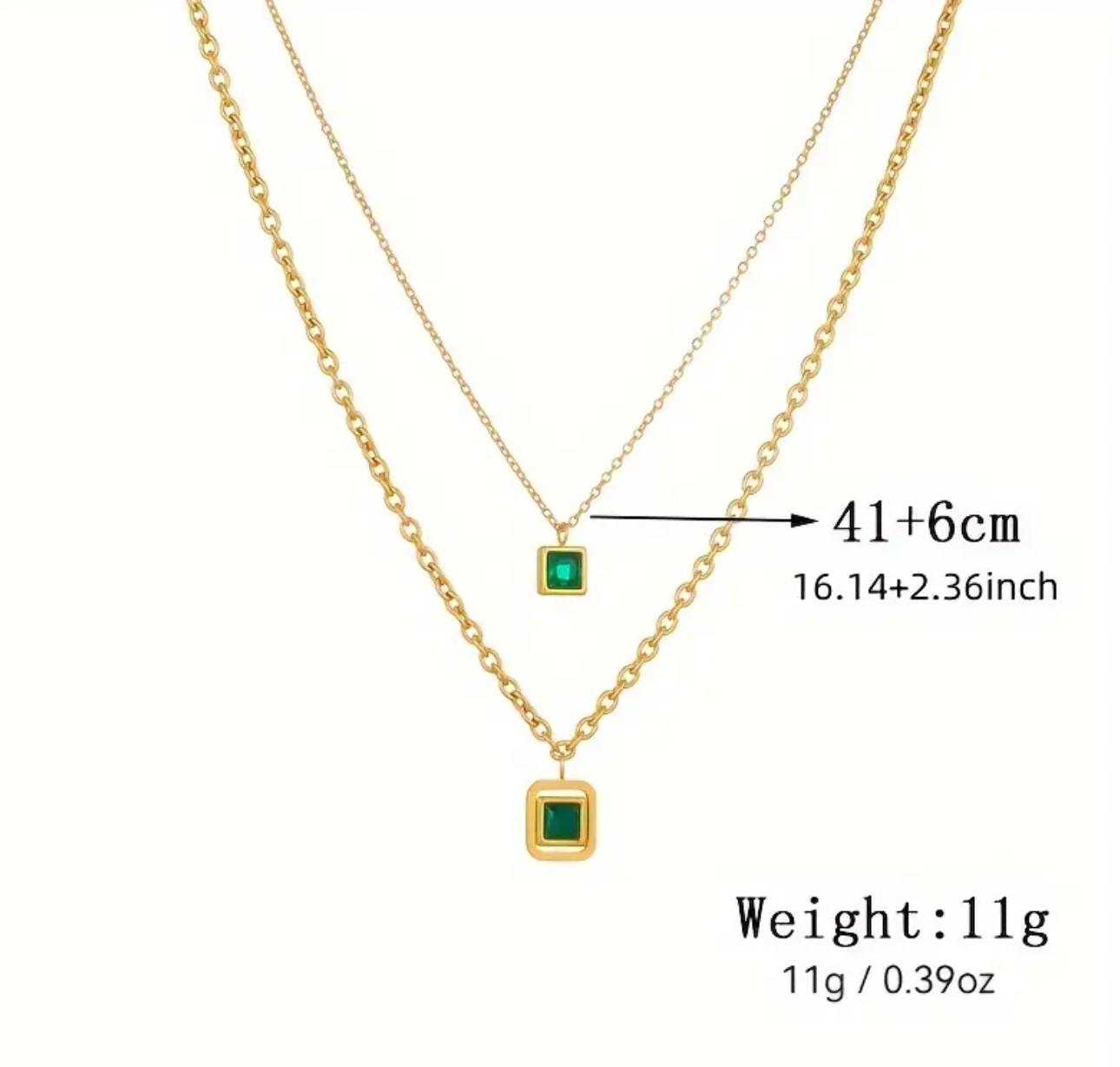 Maha Necklace - Layered Collarbone Stainless Steel Chain Necklace with Synthetic Cubic Zirconia Pendant