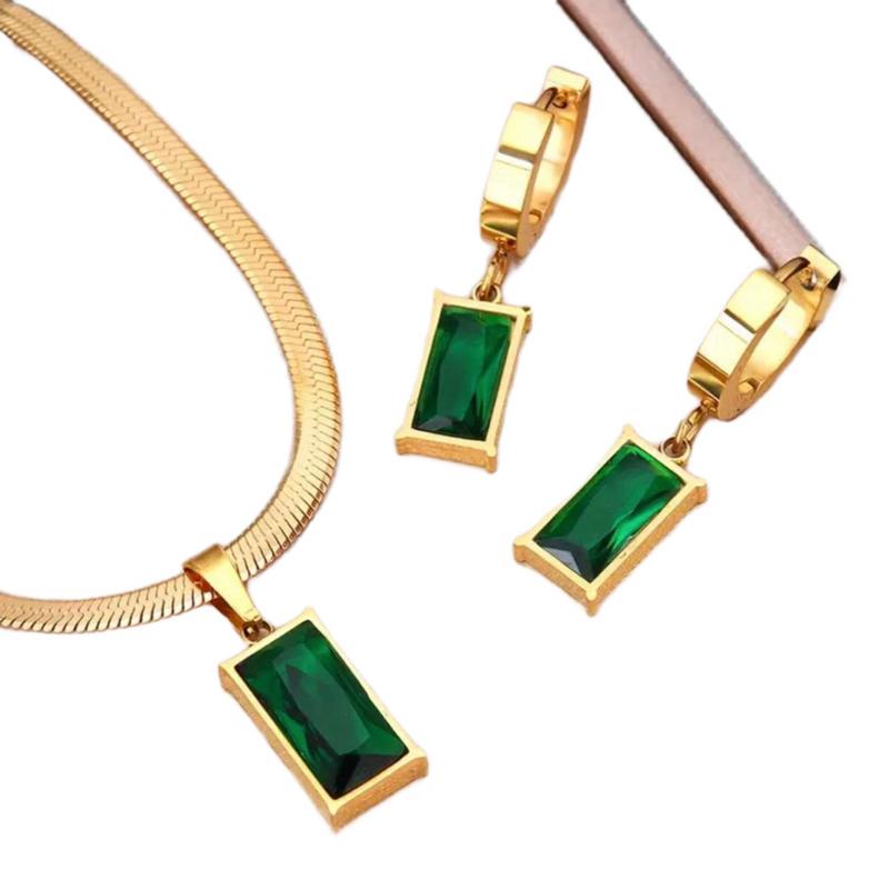 Haya set - Zirconia Snake Bone Necklace Earrings Set Stainless Steel Clavicle Chain Pendant Earrings Jewelry,