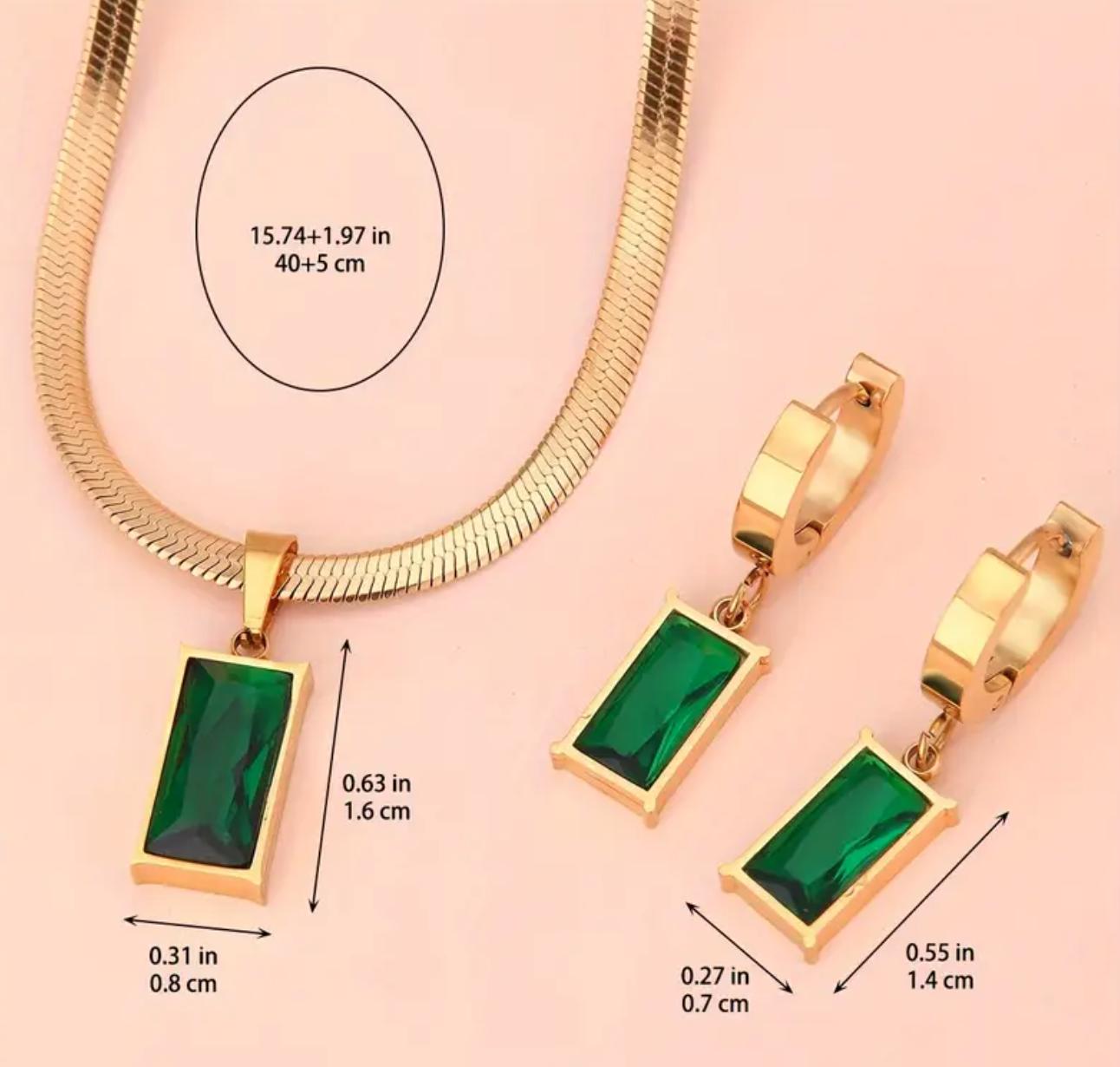 Haya set - Zirconia Snake Bone Necklace Earrings Set Stainless Steel Clavicle Chain Pendant Earrings Jewelry,