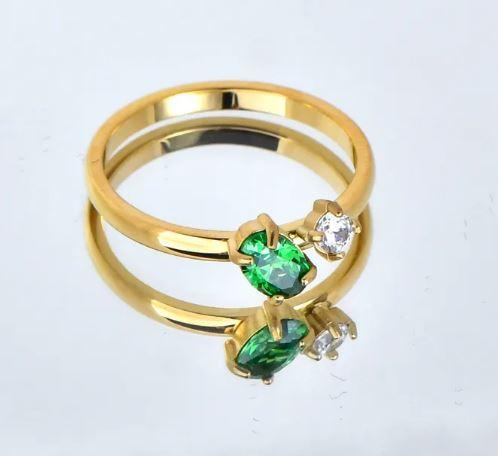 Wholesale Jewelry Elegant Geometric Titanium Steel Zircon 18K Gold Plated Asymmetrical Rings