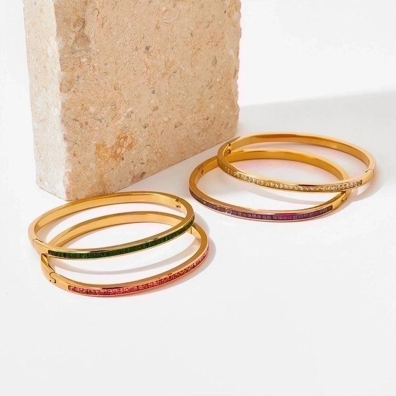 Bliss Bangles - Stainless Steel Bangle with Colorful Cubic Zirconia Chic Half Circle Design Bangle