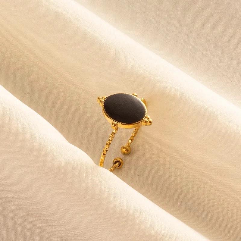 Adjustable ring with marble stainless steel