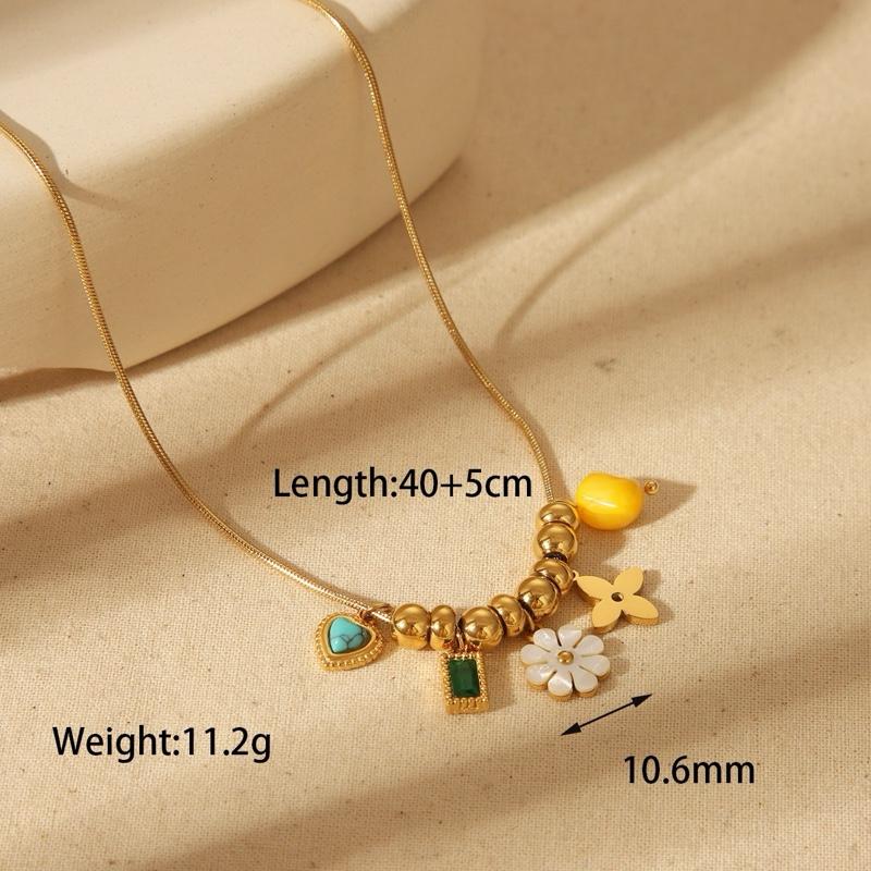 Beaded Charm Necklace- Stainless Steel beaded charm necklace