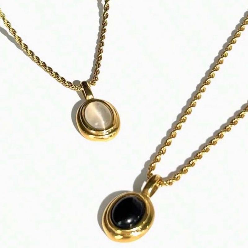 Cat Eye Necklace - Stainless Steel Rope Chain Necklace with Unique Cat Eye Stone Pendant