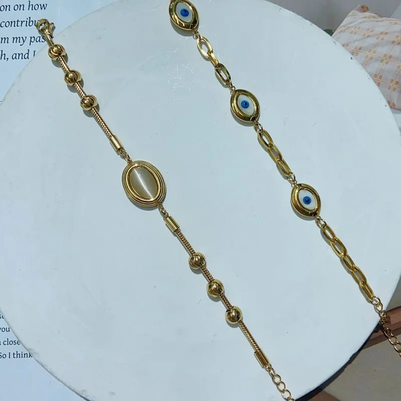 Commute Devil's Eye Solid Color 304 Stainless Steel 18K Gold Plated Acrylic Cable Chain Bracelets In Bulk