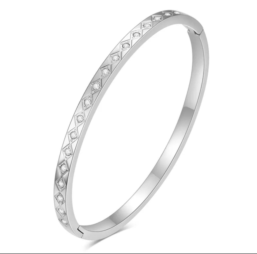 Dia Bangle - Stainless Steel 18K Gold Plated Rhinestones Bangle Medium to wide wrist