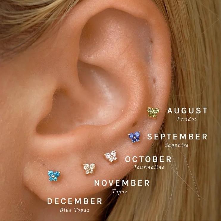 Birthstone Studs - flower studs Stainless Steel Zircon Ear ball Studs