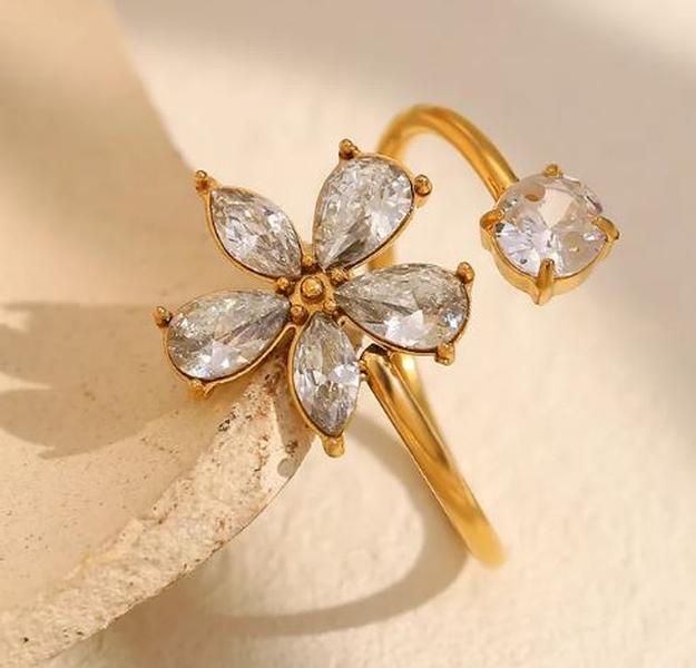 Adjustable Flower Stainless Steel Ring - Women's Jewelry