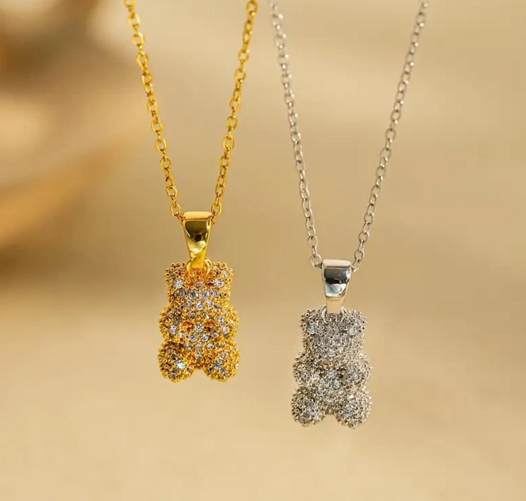 Bear Pendent - Gold-Plated Bear Pendant Charms with Rhinestone Embellishment for DIY Necklace Jewelry Making Accessories