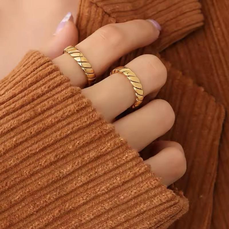 Twist Ring - Stainless Steel Everyday Ring with Unique Twisted Design Gold Finish