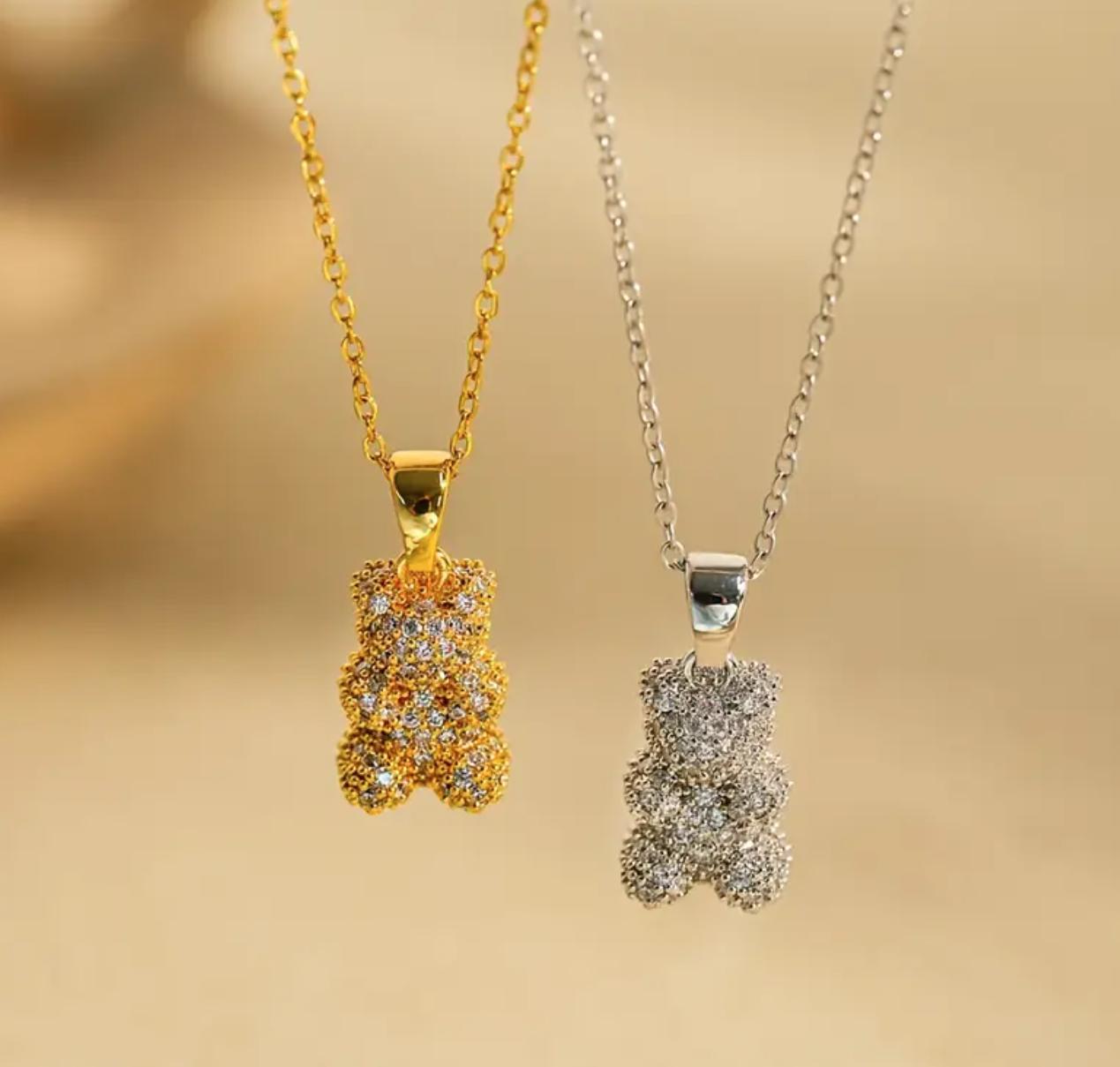 Bear Pendent - Gold-Plated Bear Pendant Charms with Rhinestone Embellishment for DIY Necklace Jewelry Making Accessories