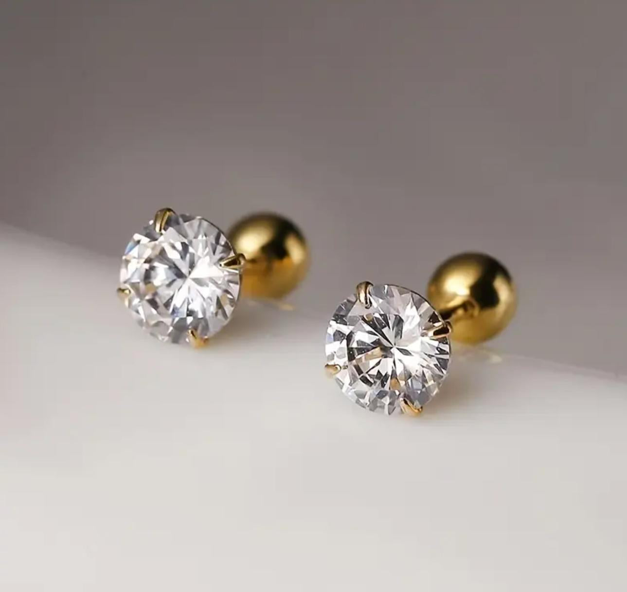 Clear Studs - Stainless Steel Stud Earring Round Synthetic Cubic Zirconia