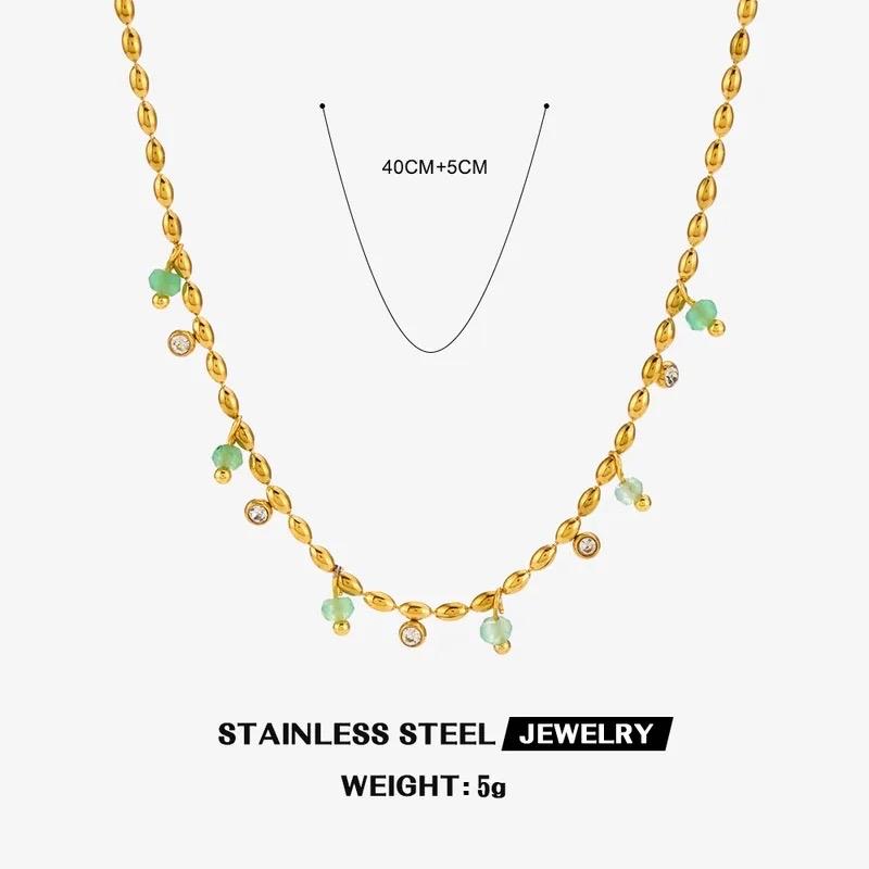 Jade Beaded Necklace Stainless steel tarnish free Necklace