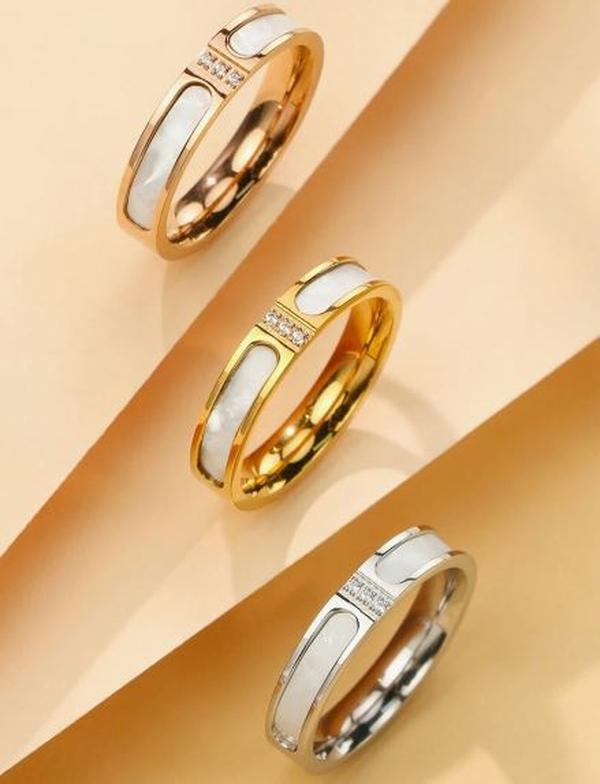 1 Piece Width 5mm Fashionable New Stainless Steel Women's Ring, Simple Enamel Small Cubic Zirconia Wedding Rings