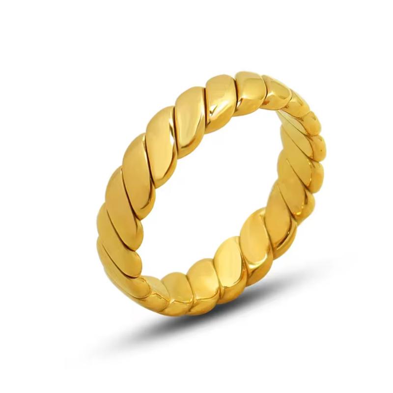 Twist Ring - Stainless Steel Everyday Ring with Unique Twisted Design Gold Finish