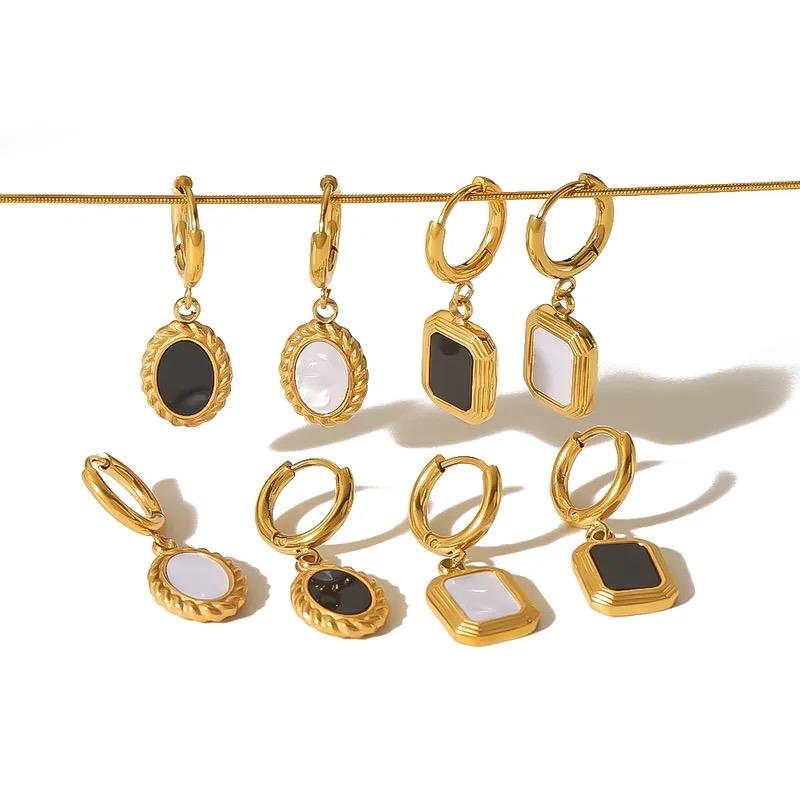 Oval Earrings- Stainless Steel Pearl Gold Stud Earrings