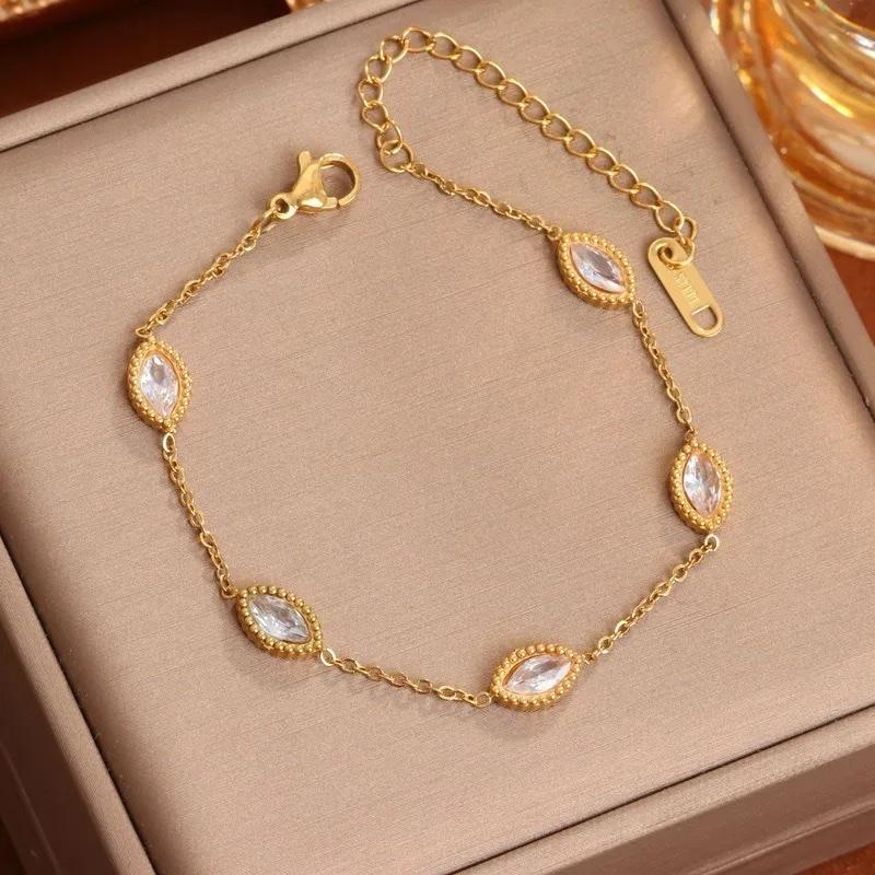 Marquis bracelet - Steel Zircon Cable Chain Bracelet